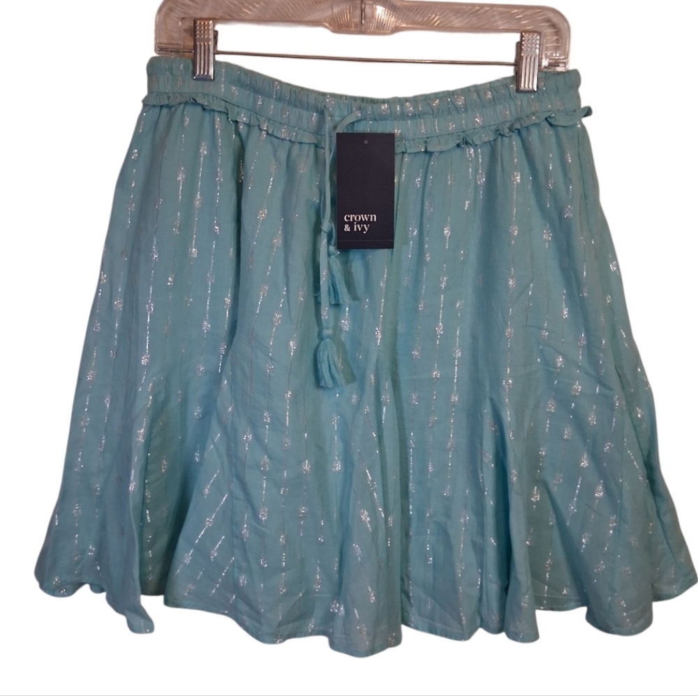 CROWN & IVY shirt Light Blue Silver Shimmer $54.50 Size Medium